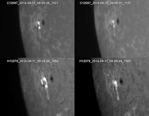 Výběr detailních snímků erupce ze dne 11. 6. 2014 v aktivní oblasti NOAA 12087