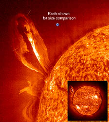 Aktivita Slunce na snímku z kosmické sondy SOHO. Zdroj: SOHO/NASA