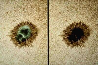Fotografie sluneční skvrny o průměru 22 500 km (9. 9. 1990). Zdroj: http://www.noao.edu